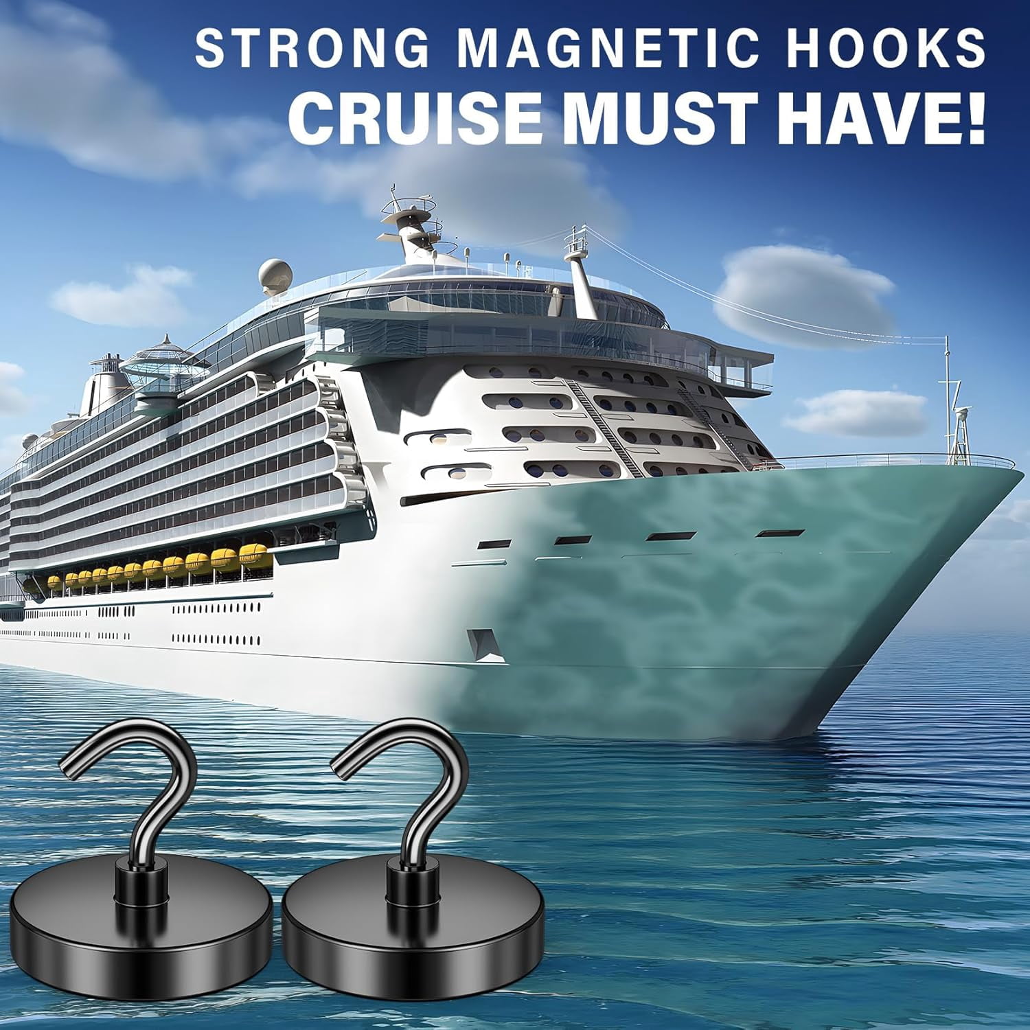 JJEAN-Black Magnetic Hooks for Classroom, 150lbs Magnetic Hooks for Cruise Cabins, Refrigerator, Whiteboard Magnets for Beach Vacation Essentials, Cubicle Accessories, Kitchen Accessories, 6 Pack