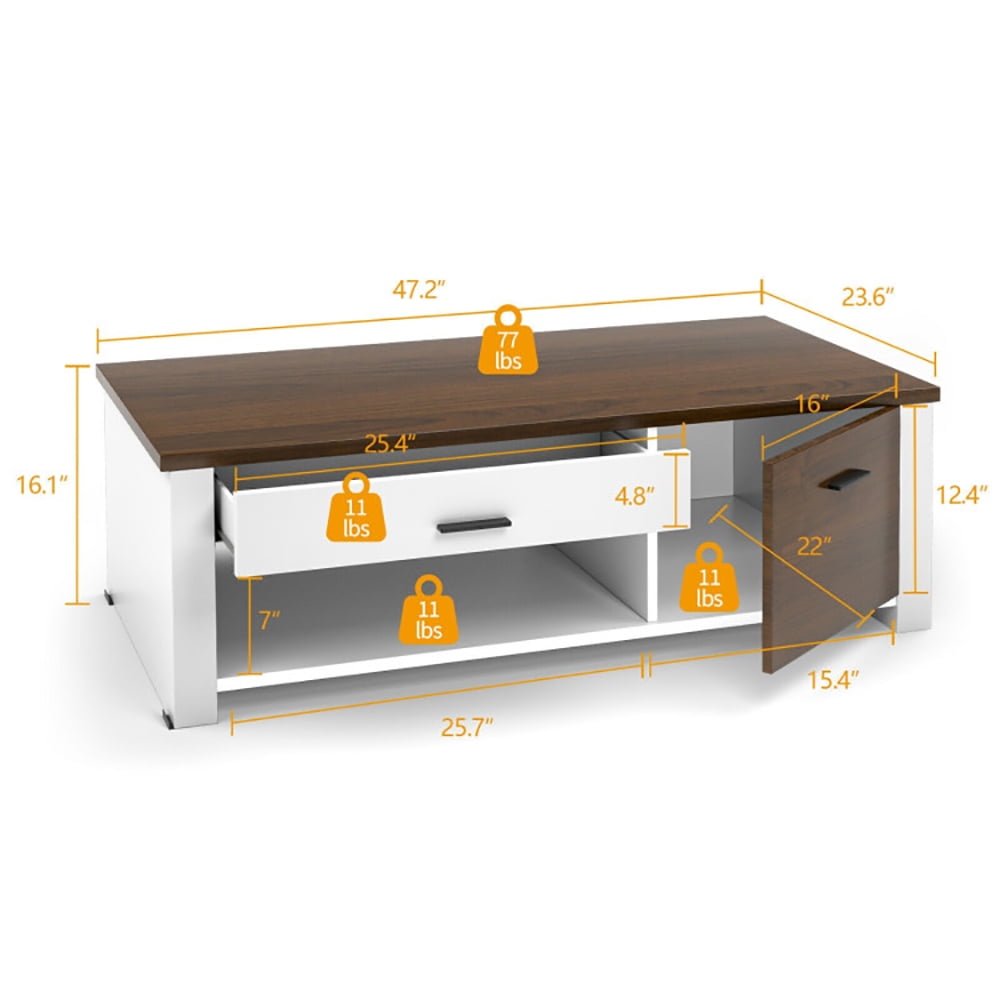 Finihen Rectangular Coffee Table, Modern Coffee Table with Front Back Drawers and Compartments, for Living Room, Reception Room, Office, Brown & white Finihen Rectangular Coffee Table, Modern Coffee Table with Front Back Drawers and Compartments, for Living Room, Reception Room, Office, Brown & white