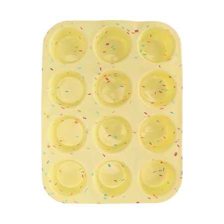 BIMZUC Silicone Baking Mold 12 Compartments Multipurpose Round Muffin Pan Premium Non-Stick Cupcake Mold for Home Kitchen and Restaurant (12.99 inches / 33 cm) Multicolor