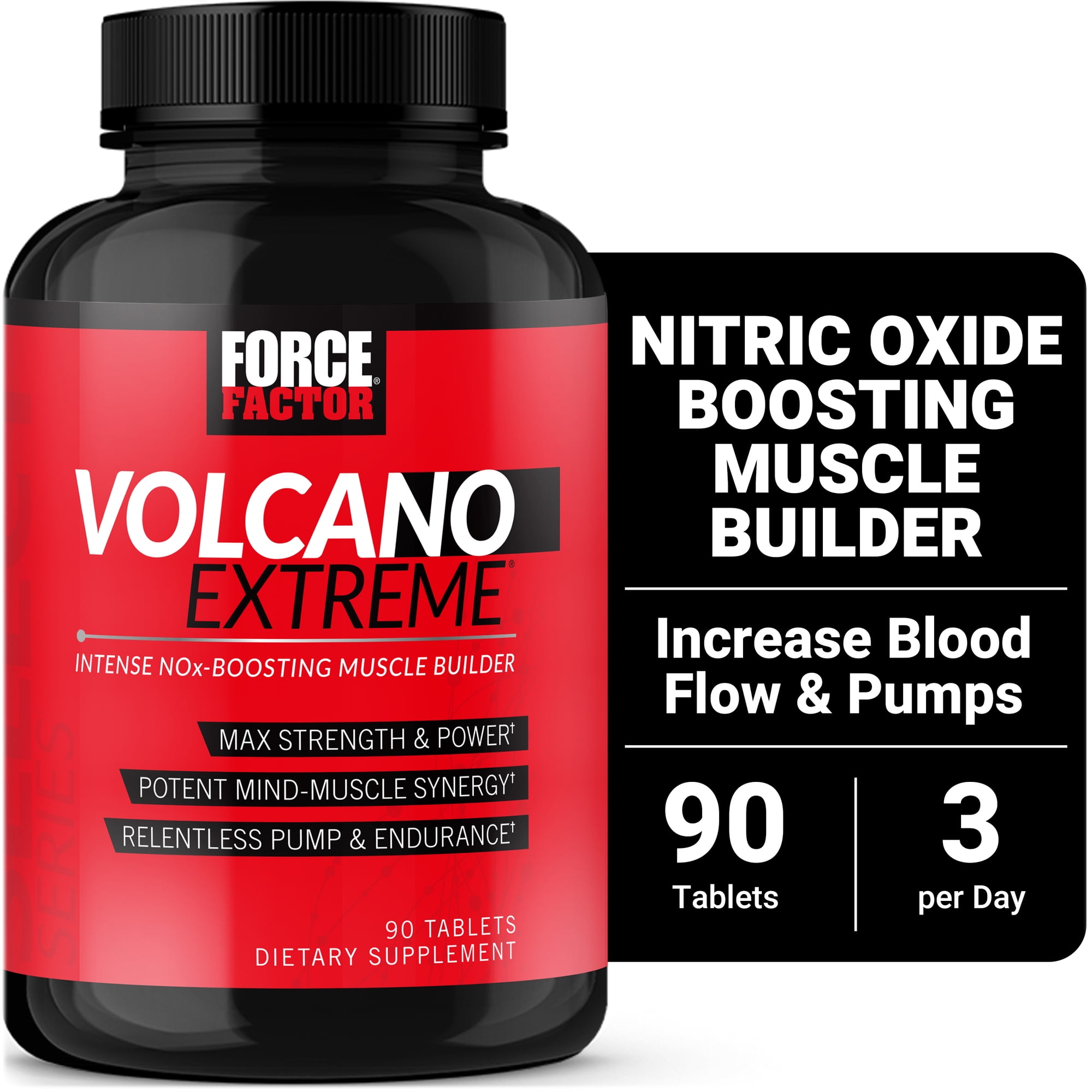 Force Factor VolcaNO Extreme, Pre Workout Nitric Oxide Booster for Blood Flow, Circulation, Strength, Muscle Pumps, Vascularity & Focus, 90 Tablets