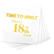 Bestwell Time To Adult Cocktail Napkins, White Birthday Party Paper Napkins, 6.5 x 6.5 Inches 18th Anniversary Birthday Beverage Napkins for Boys Girls Birthday Party Decorations