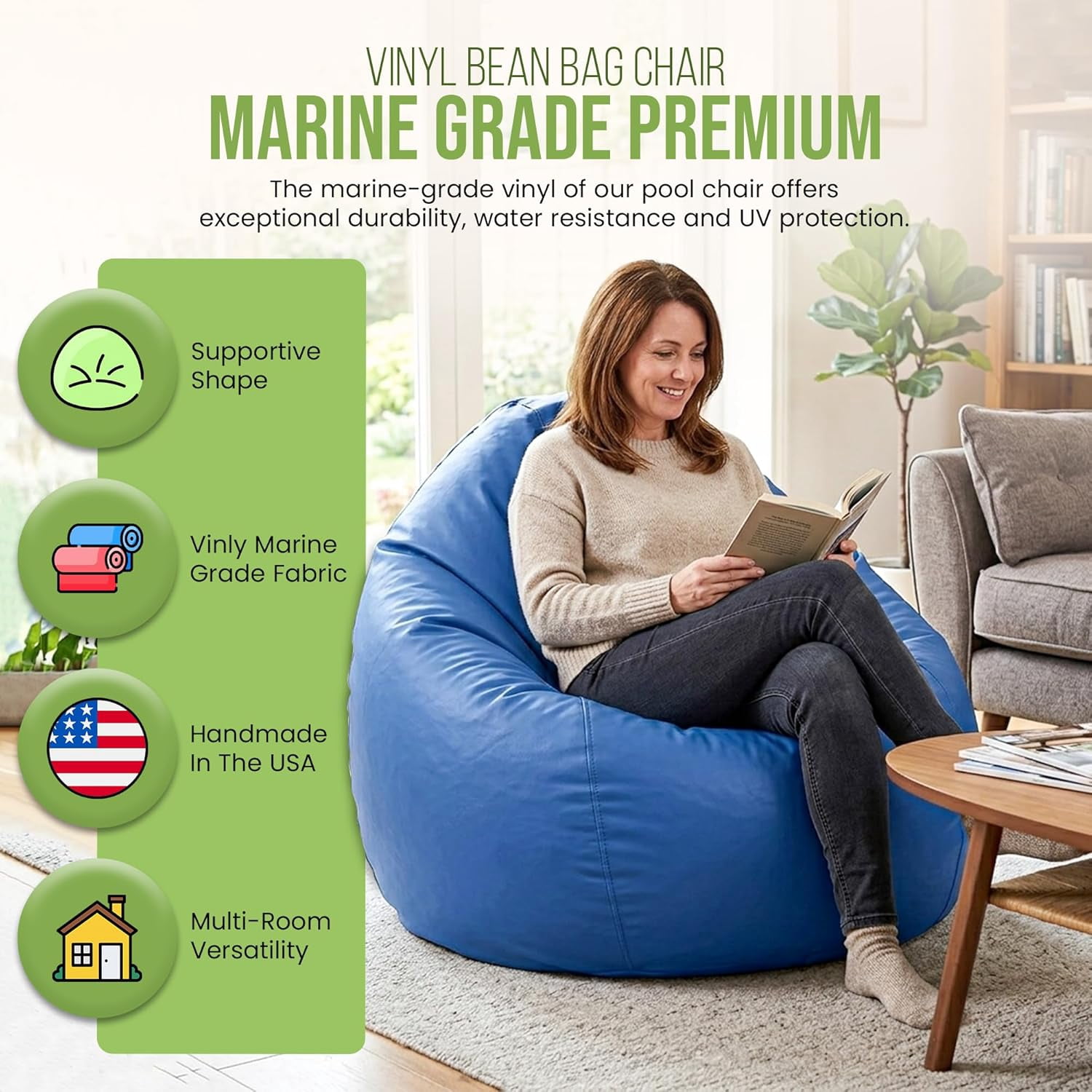 Vinyl 31x33x20" Small Bean Bag Chair - w/Polystyrene Beads and CertiPUR Foam Filled Bean Bag for Teens and Kids - Aqua