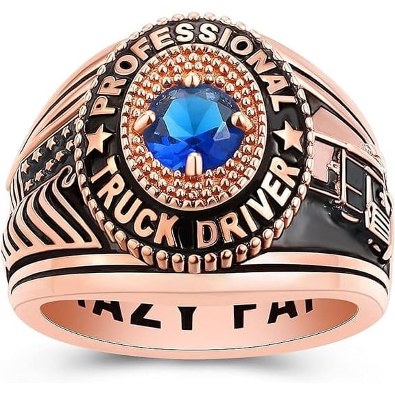 Personalized Custom Class Rings Sterling Silver Rings Class Rings for Women High School Cubic Zirconia Birthstone Rings Women's Class Rings Gold Plated Class Rings Size 5-15 High School Class Rings