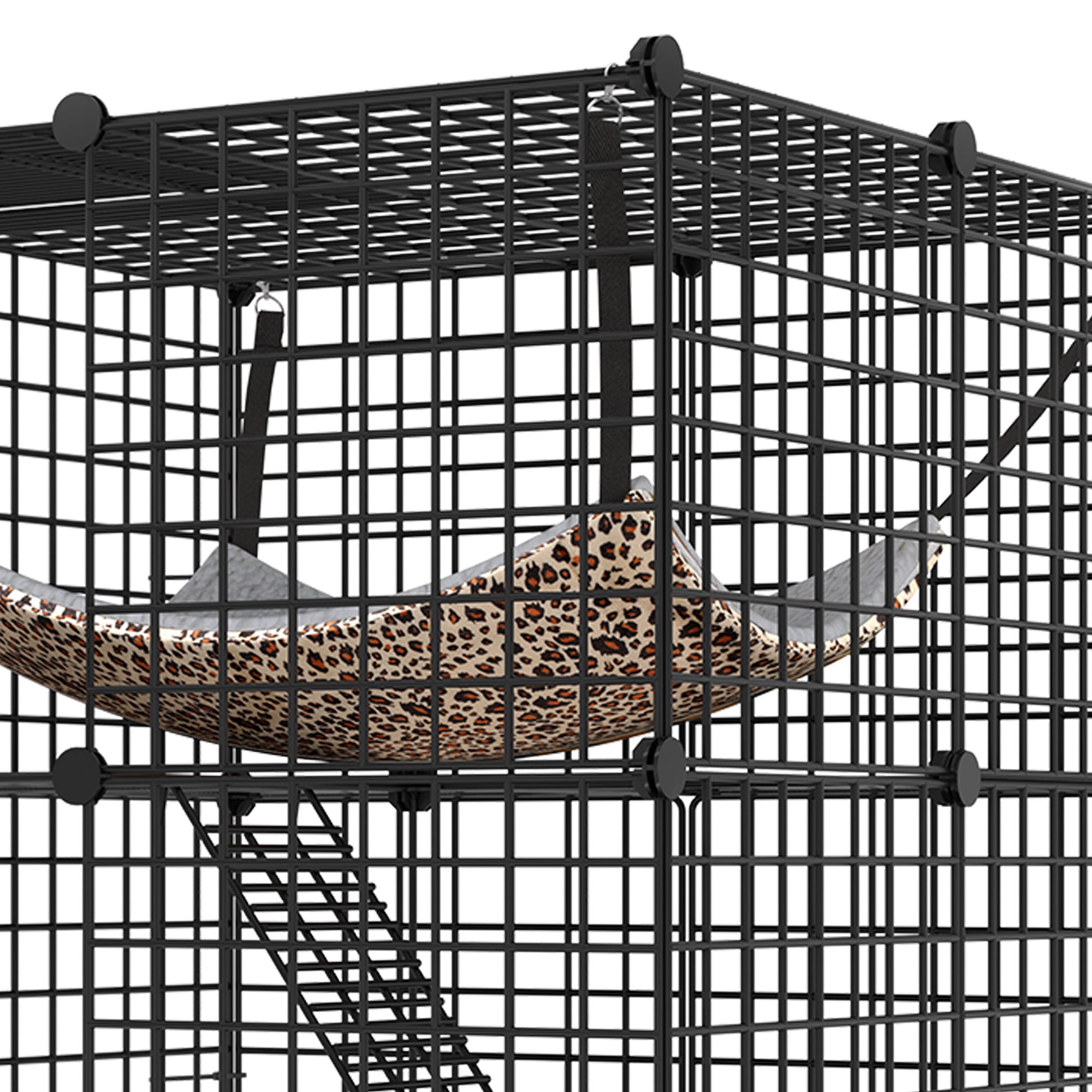 Uforic 41"Large 3 Tier Cat Cage, Indoor Cat Enclosures with Extra Large Hammock, DIY Cat Playpen Metal Kennel for 1-2 Cats,28"L x 28"W x 41"H,Black