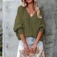 thumbnail image 3 of Loose Knit Jumper, Fashion Soft Fabric V Neck Knit Sweater Oversized Comfortable Off Shoulder  For Autumn Winter ANGGREK Verde L, 3 of 8