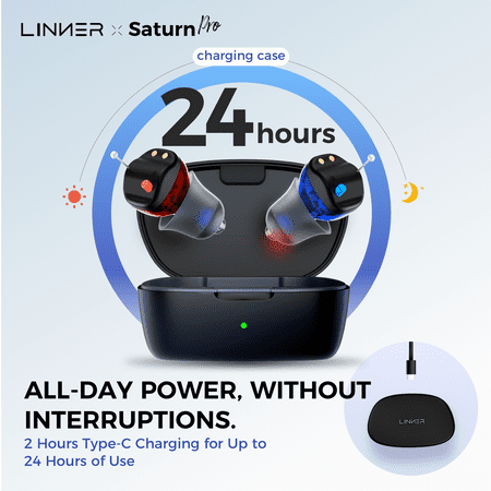 LINNER - Saturn 2 OTC Rechargeable Hearing Aids for Seniors, Discreet & Noise-Canceling – Black