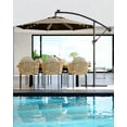 thumbnail image 2 of Parasol Déporté de Patio à DEL Solaire 10 Pi – 24 Lumières, 8 Baleines, Base Croisée Robuste, Protection UV Imperméable, Inclinaison Réglable et Manivelle, Pare-Soleil Extérieur pour Piscine, Terrasse, Jardin – Beige, 2 of 7