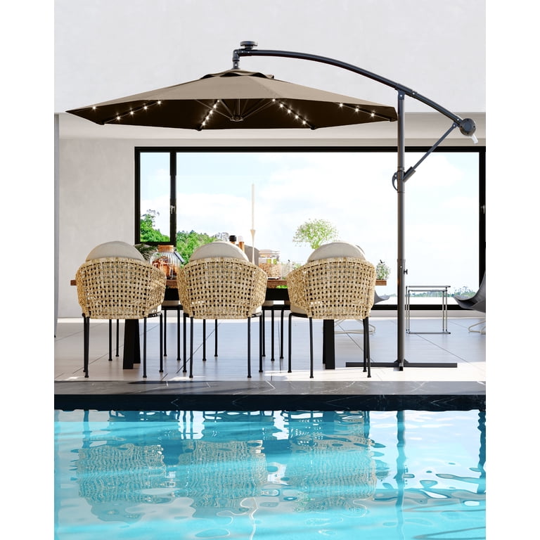 10-foot hanging offset cantilever patio umbrella with crank and tilt 10 Feet Base Infinite Tilt-Beige 15 ft Patio Double-sided Color:Weathered Stone / WSTO 8.03 ft Steel Pole daredevil_mask