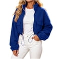 thumbnail image 5 of CBASIHI Womens Cropped Sweatshirts with Pockets- Loose Fit Fall Stand Collar Casual Trendy Zip Up Jackets Blue Size 2XL, 5 of 9