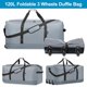 thumbnail image 3 of Bolsa de lona plegable con 3 ruedas, bolsa de viaje ligera con gran capacidad de carga, bolsa de lona rodante con correa para el hombro para viajes, camping, 3 of 4