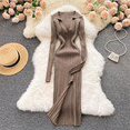 thumbnail image 1 of SINGREINY, vestido de punto coreano para mujer, manga larga, cuello en V, elástico, ajustado, vestidos de tubo, otoño 2021, vestido Sexy ceñido al cuerpo, suéter dividido Tan Jianjun unisex, 1 of 2