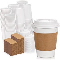 [500 Pack] White Coffee Cups with White Dome Lids and Brown Sleeves - 12oz Disposable Paper Coffee Cups - To Go Cups for Hot Chocolate, Tea, and Other Drinks - Ideal for Cafes, Bistros, and Businesses