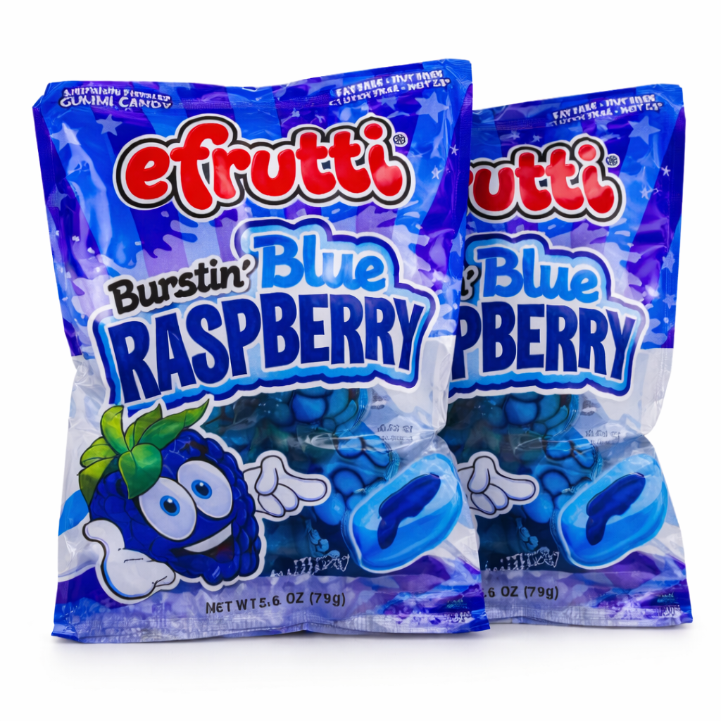 eFrutti Burstin' Blue Raspberry Gummi Candy, 2.6 oz Bags, Pack of 2, Soft Chewy Center-Filled Gummies