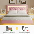 thumbnail image 5 of 4 EVER WINNER King Size Floating Bed Frame with LED Lights, Upholstered Platform Bed Frame with Diamond Tufted Headboard, Pink King Size Bed Frame, Pink, 5 of 8