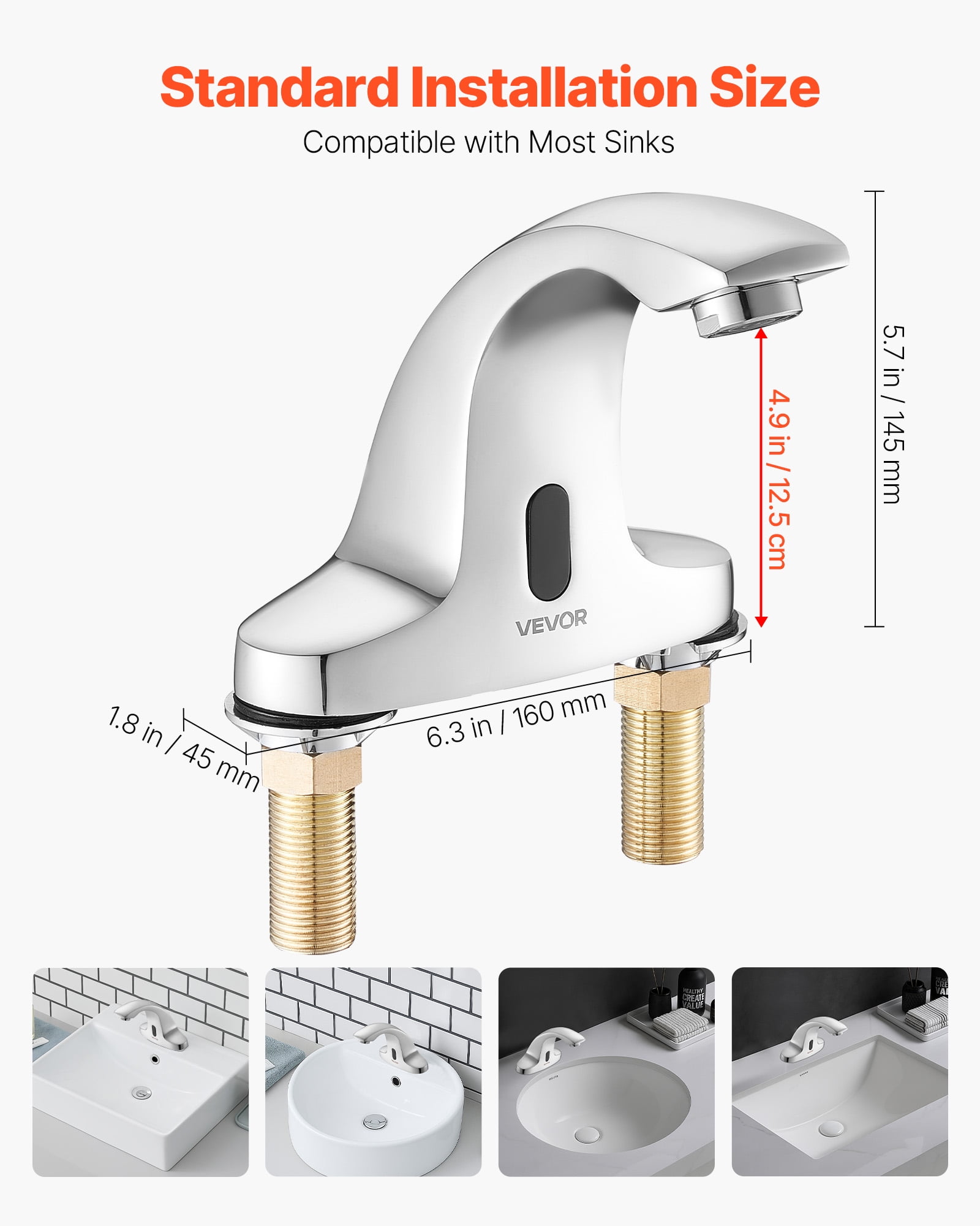 VEVOR Touchless Bathroom Sink Faucet, Automatic Motion Sensor Restroom Toilet Faucet Cold Water with Hole Cover Plate, Battery Operated for 9/16 in Pipe Commercial Lavatory,Chrome Plated Silver