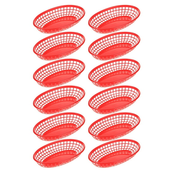 SKISUNO Boat Shaped Red Plastic Storage Basket 12Pack 9.4X6.1X1.8In For Fried Food Basket