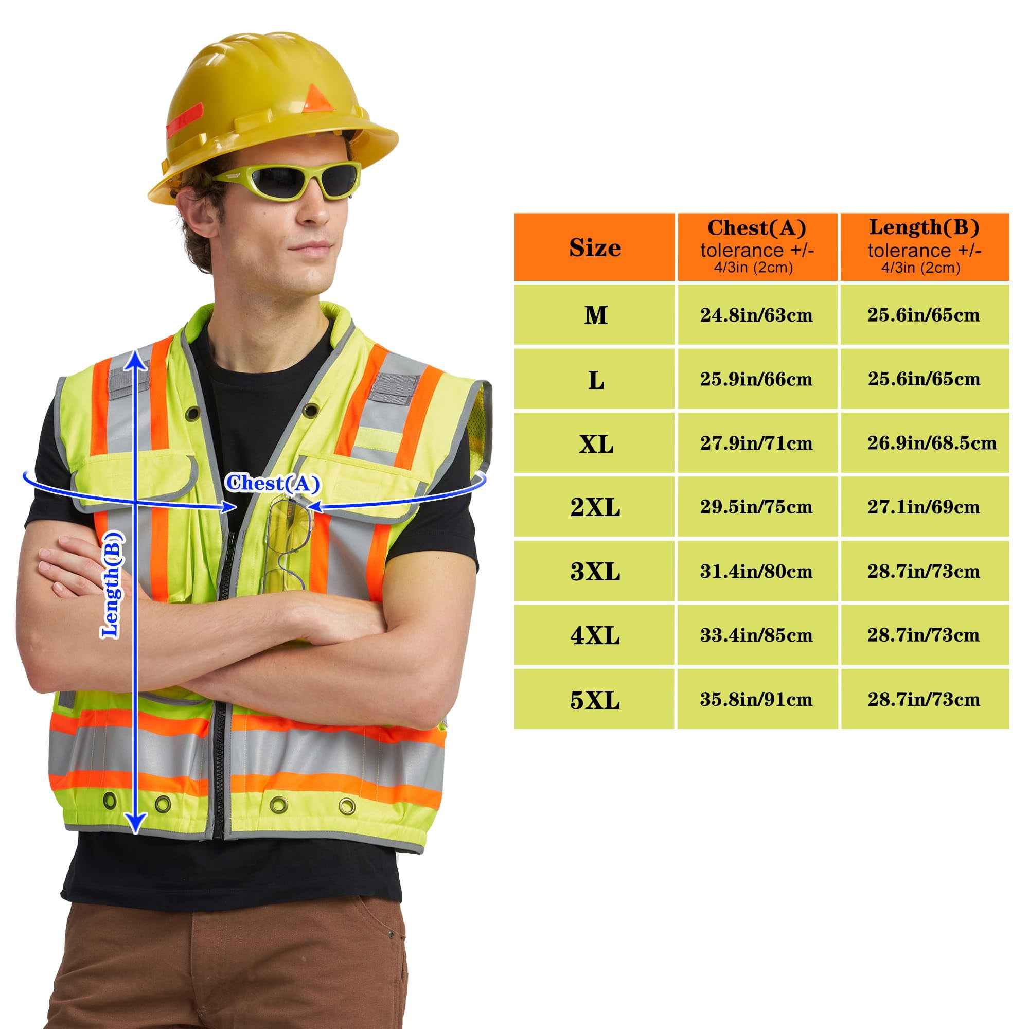 AYKRM Heavy Woven Two Tone Engineer High Vis Reflective work construction safety vest for men Class 2 with Cargo Pockets