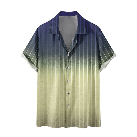 JWZUY Men's Classic Relaxed Gradient Striped Short Sleeve Lapel Collar Button Down Blouse Shirts Casual Tops Yellow XL