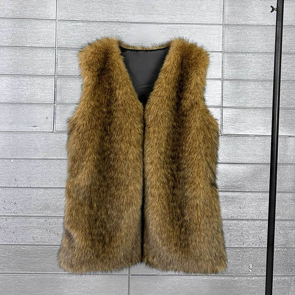 HongQid Womens Faux Fur Vest Coat Winter Shaggy Casual V-neck Jackets Warm Fuzzy Outerwear
