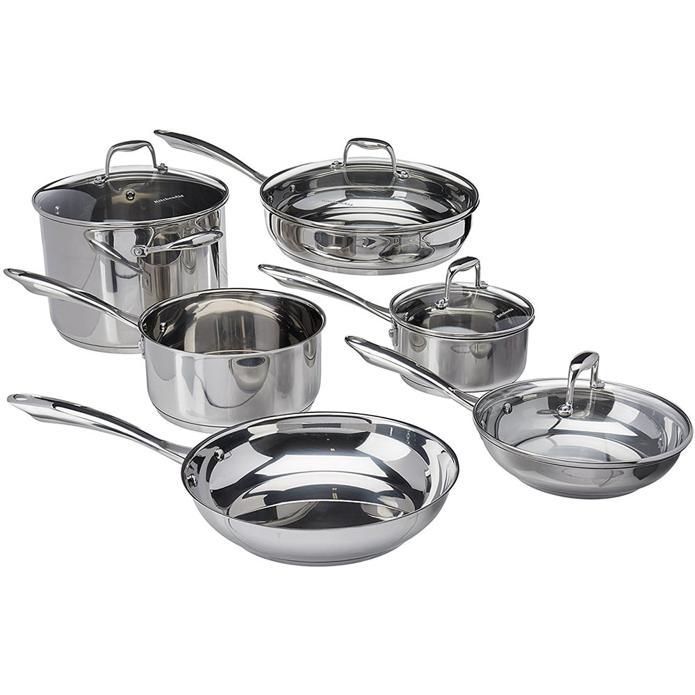 KitchenAid Stainless Steel 10-Piece Cookware Set - KCSS10LS - Walmart.com - Walmart.com