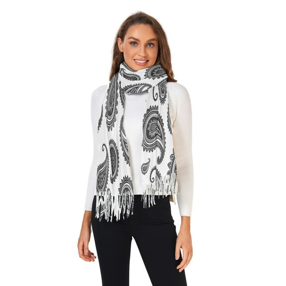 Winter Scarves for Women Black and White Paisley Fashion Pashmina Shawl Wraps Long Blanket Scarf for Fall Spring