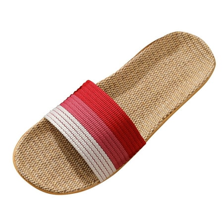 

Slippers for Women Women S Fashion Couples Linen Slip On Slides Indoor Home Slippers Beach Shoes Womens Slippers Linen Red 37-38