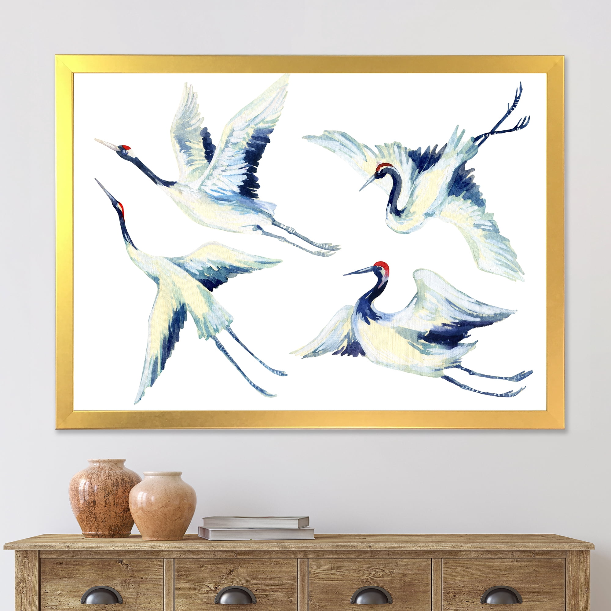 Designart 'Asian Crane Bird Impression II' Traditional Framed Art Print