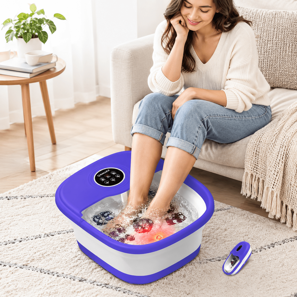 Purple Collapsible Foot Spa Bath with Heat, Bubble, Rollers, Red Light