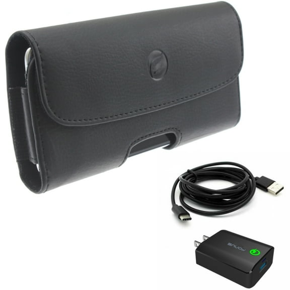 Home Charger   Case Belt Clip for Motorola One 5G Ace Phone - 18W Fast 6ft USB Cable Type-C Turbo Charge and  Leather Holster Cover Pouch Combo for Motorola One 5G Ace