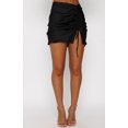 thumbnail image 2 of Wenseny Women’s Satin Split Short Pencil Skirts Side Drawstring Ruched Skirt Black XL, 2 of 7
