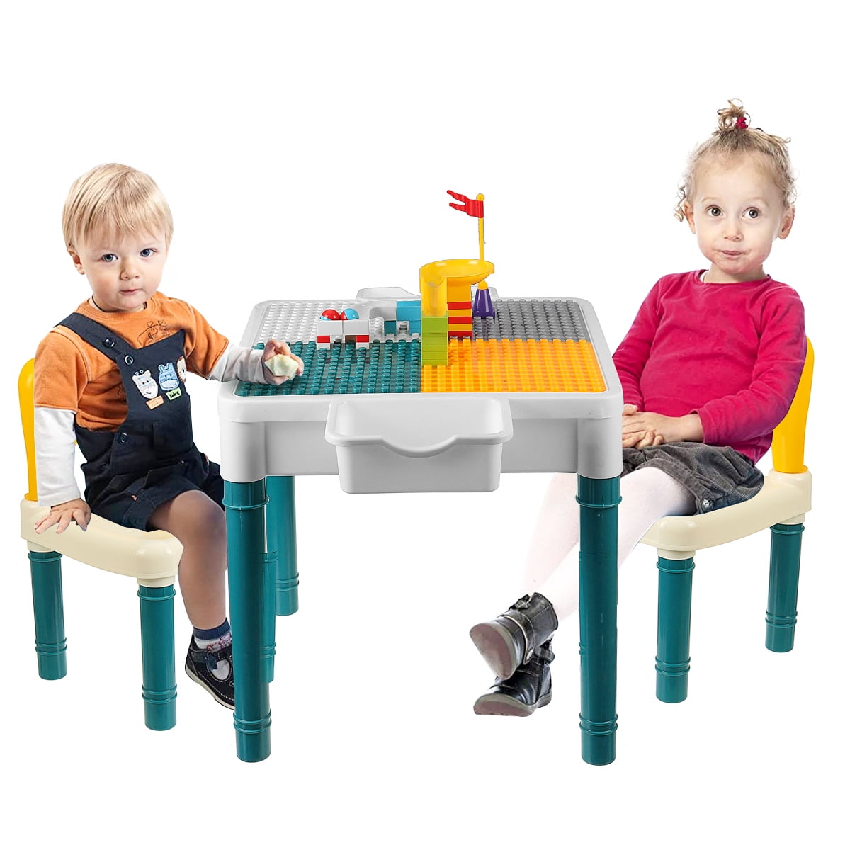 Building Blocks Desk/Table with Storage Elk and Friends Kids/Toddler Multi Activity Table with 2 Chairs Craft Play Table Plus Paper Roll Sensory Table