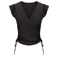 thumbnail image 4 of Fiudx Tops para Mujer Camiseta de Manga Corta con Cuello En V y Volantes con Cordones y Top Plisado con Cordón para Mujer, 4 of 6