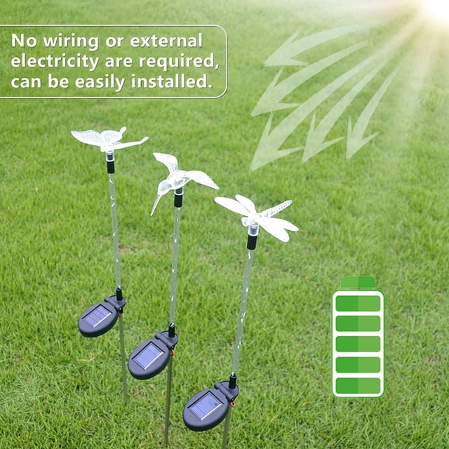 LUZ LED para Césped Conergia Solar, Luz de Estaca que Cambia de Color Rgb para Patio de Jardín con forma de Mariposa, Pájaro y Libélula