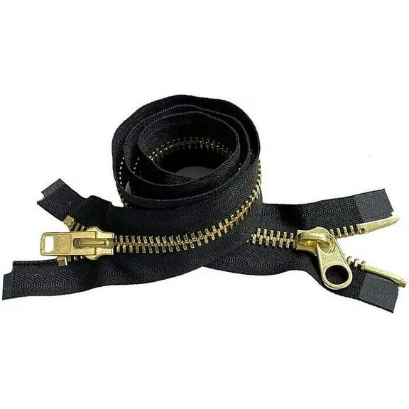 YKK #10 Extra Heavy Duty Brass Parka "2-Way" Dual Separating Jacket Zipper - Color: Black - Made in The United States (1 Zipper Per Pack) (26" Inches)