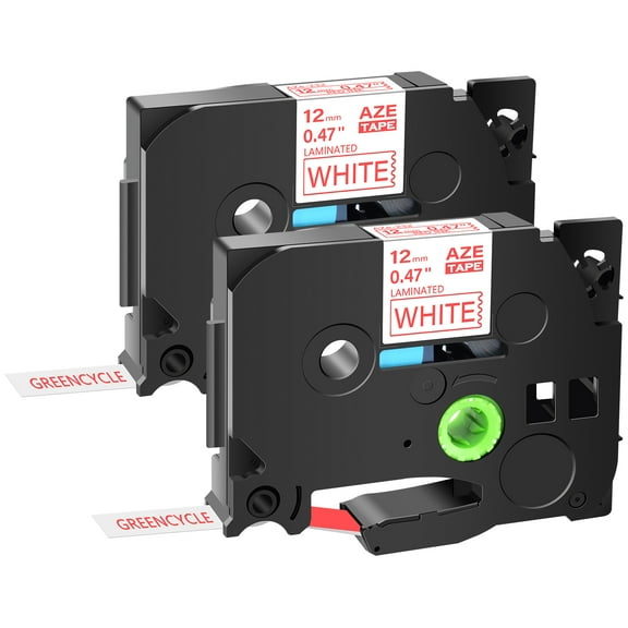 GREENCYCLE 2PK Compatible for Brother P-touch Red on White 12mm 8m TZ TZE TZe-232 TZ-232 TZe232 TZ232 Laminated Label Tape