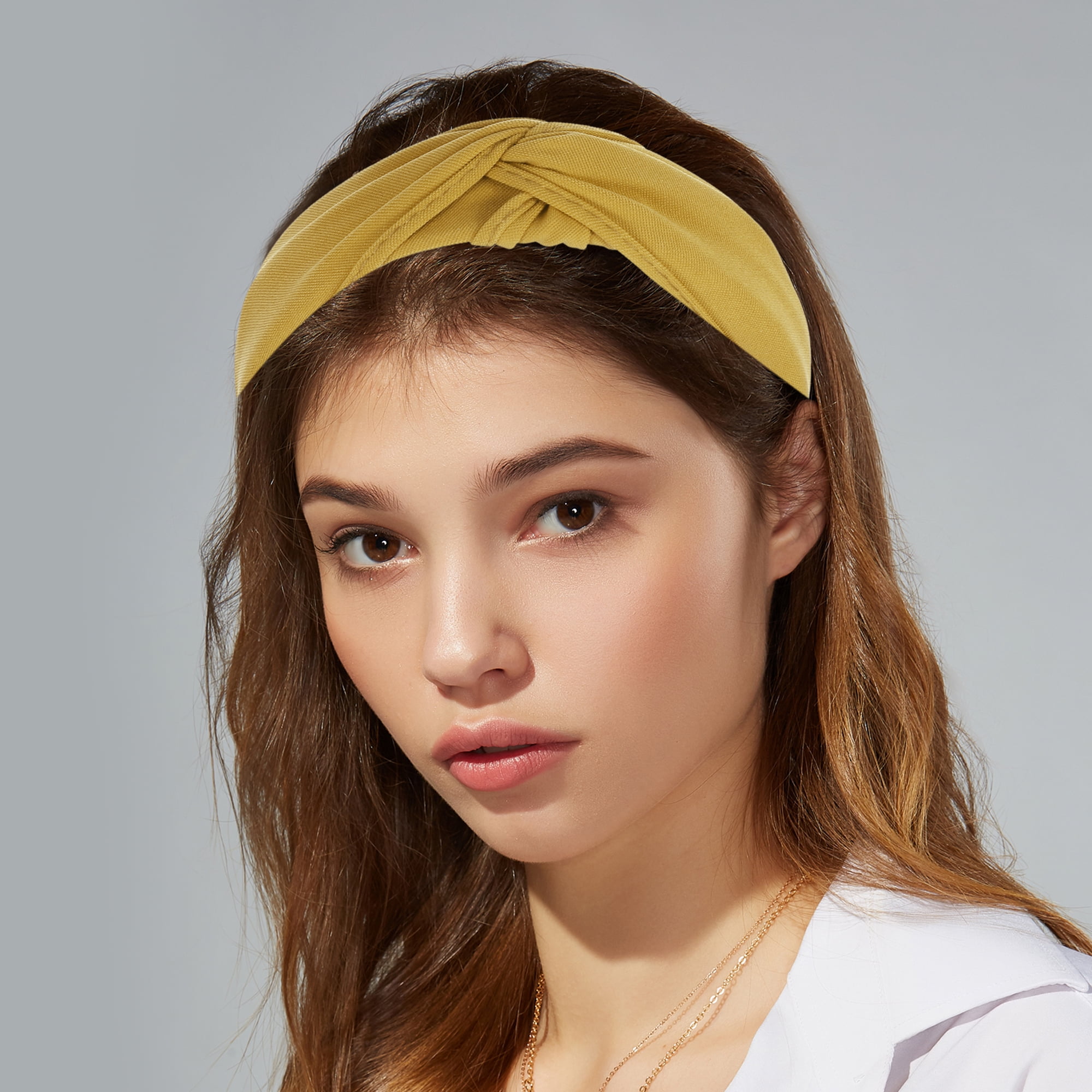 Unique Bargains Satin Knotted Headband Hairband for Women 1.2 Inch Wide Yellow