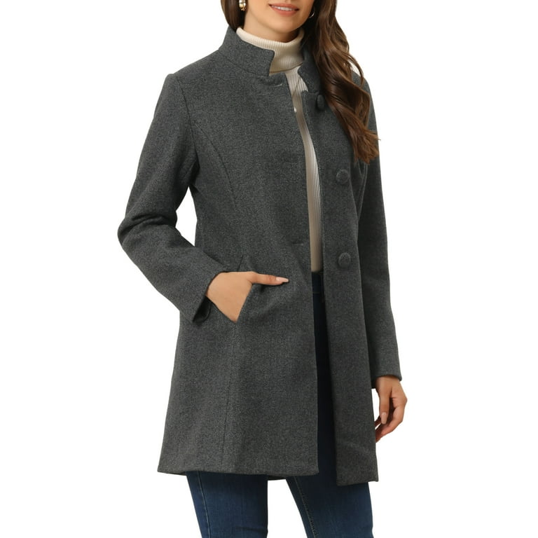 Allegra K Women's Valentine's Day Stand Collar Long Sleeve Single Breasted Winter Overcoat L Deep Grey Allegra K Women's Valentine's Day Stand Collar Long Sleeve Single Breasted Winter Overcoat L Deep Grey