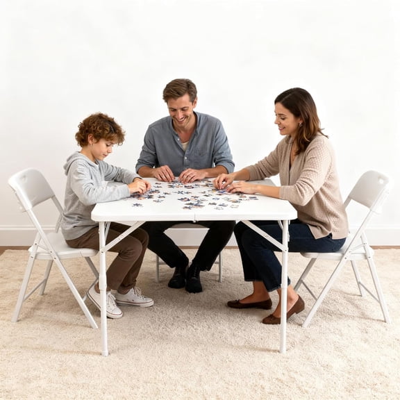 34" Folding Table, Portable Square Folding Card Table with Collapsible Legs & Carrying Handle, Plastic Fold-in-Half Utility Dining Tables for Camping Picnic Office Party White