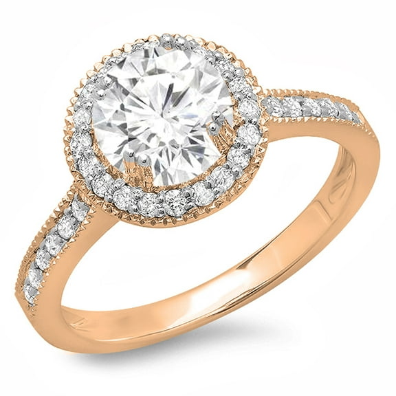 Dazzlingrock Collection 1.15 Carat (ctw) 14K Round White Diamond Ladies Bridal Halo Style Engagement Ring, Rose Gold, Size 5.5