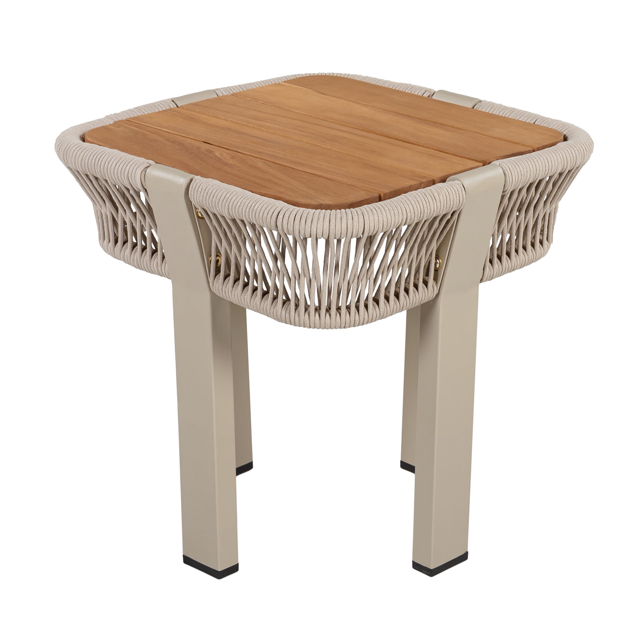 Christopher Knight Home Acacia Wood Outdoor Side Table with Rope Accent and Metal Frame, Beige