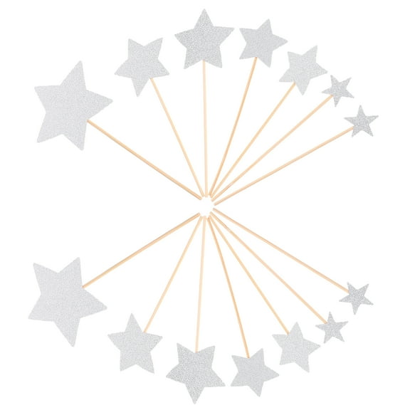 OFFIGAM Silver Star Picks eelf 70pcs Glitter Cake Toppers