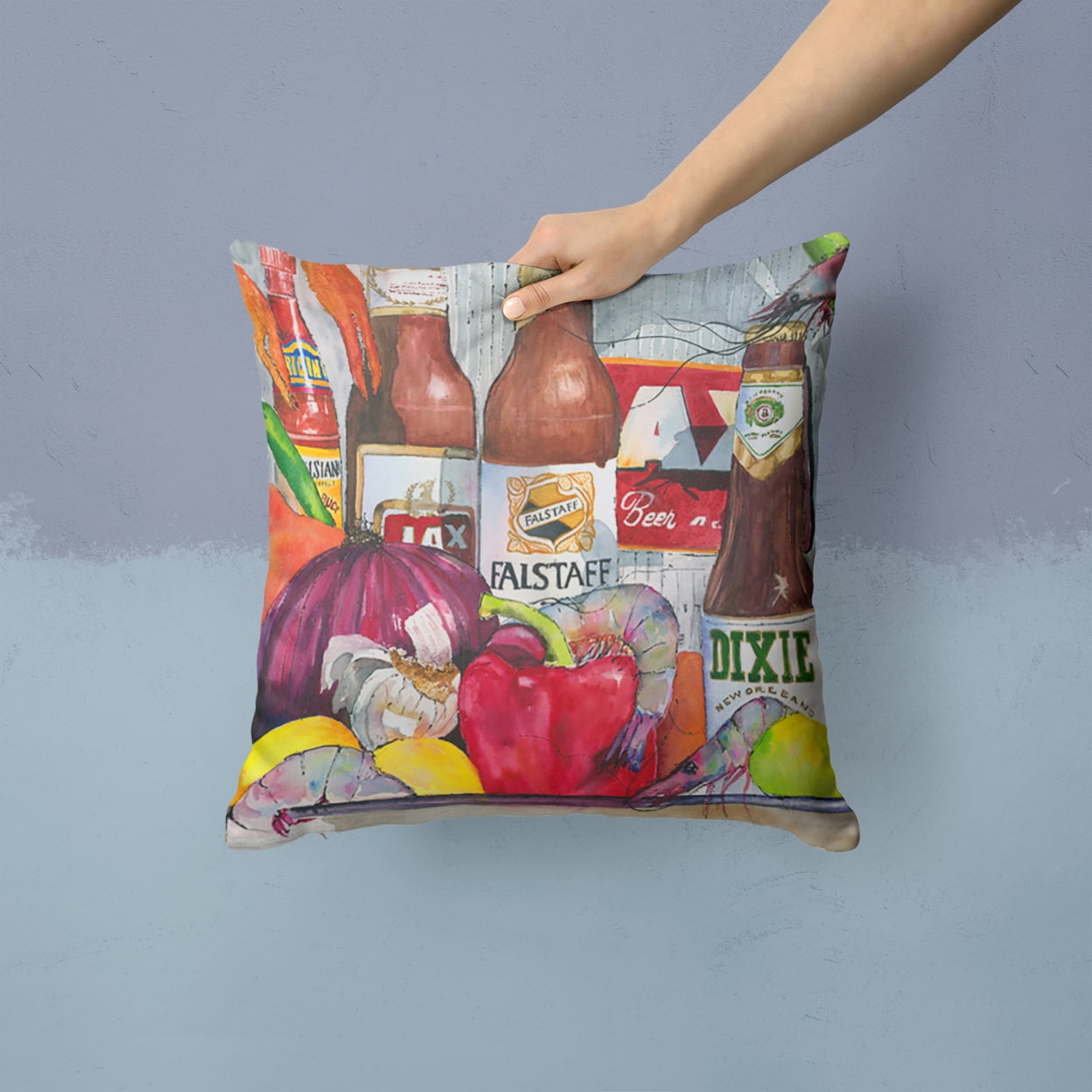 Carolines Treasures 1017-1PW1414 Orleans Beers and Spices Decorative Canvas Fabric Pillow 1017 14Hx14W multicolor