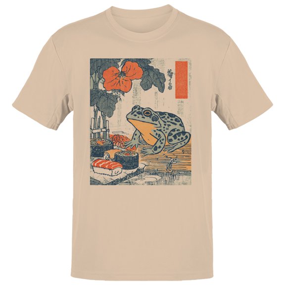 Smartprints Frog with Sushi and Flower Art Men's T-Shirt Natural, Cotton, S