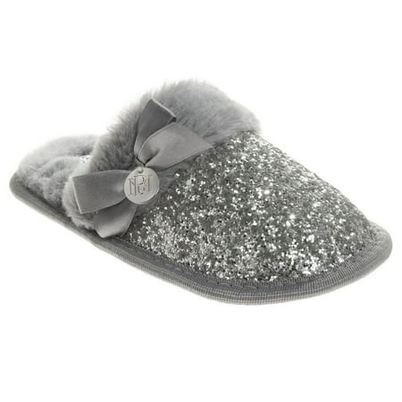 Badgley Mischka Little Kids Girls' Slippers - Silver Glitter, 2