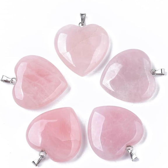 1Pcs Natural Rose Quartz Heart Pendants Gemstone Charms with Stainless Steel Snap On Bails Stainless Steel Color Charm Pendant for Women Necklace Bracelet Jewelry Making 31x30x8mm