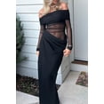 thumbnail image 3 of Vestido NRTHYE de malla con hombros descubiertos y manga larga, maxi fruncido para mujer, 3 of 8