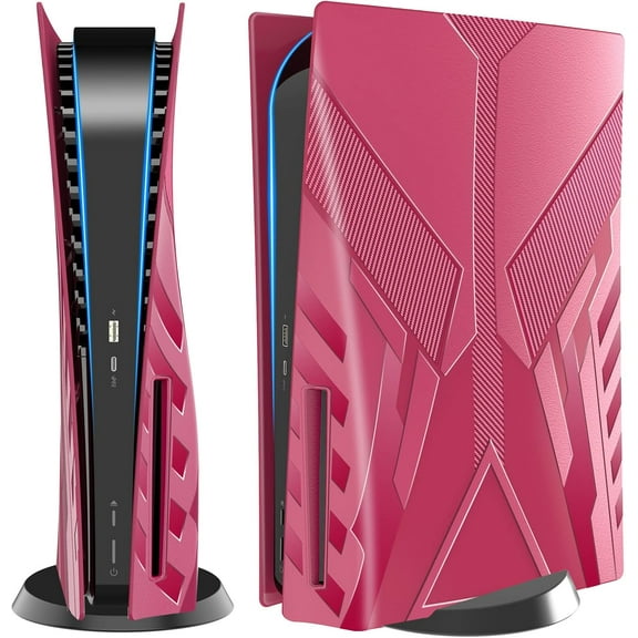 Red Faceplate Compatible with PS5 Disc Edition - Hard Side Plate Case for PlayStation 5 Console, Replacement Cover Skin for PS5 Accessories, PS5 Image Blocks Design