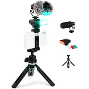 Ordro Smartphone Video Microphone Kit with Adjustable Tripod,LED Light,Microphone,Phone Holder, Portable Lightweight