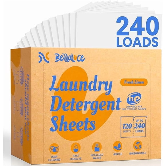 Laundry Detergent Sheets (240 Loads) - Space-Saving, Hypoallergenic,Travel-Friendly,Deep Cleaning, Fresh Linen Scent, Plastic-Free, Eco-Conscious, Paraben-Free, No Mess, Fast Dissolve
