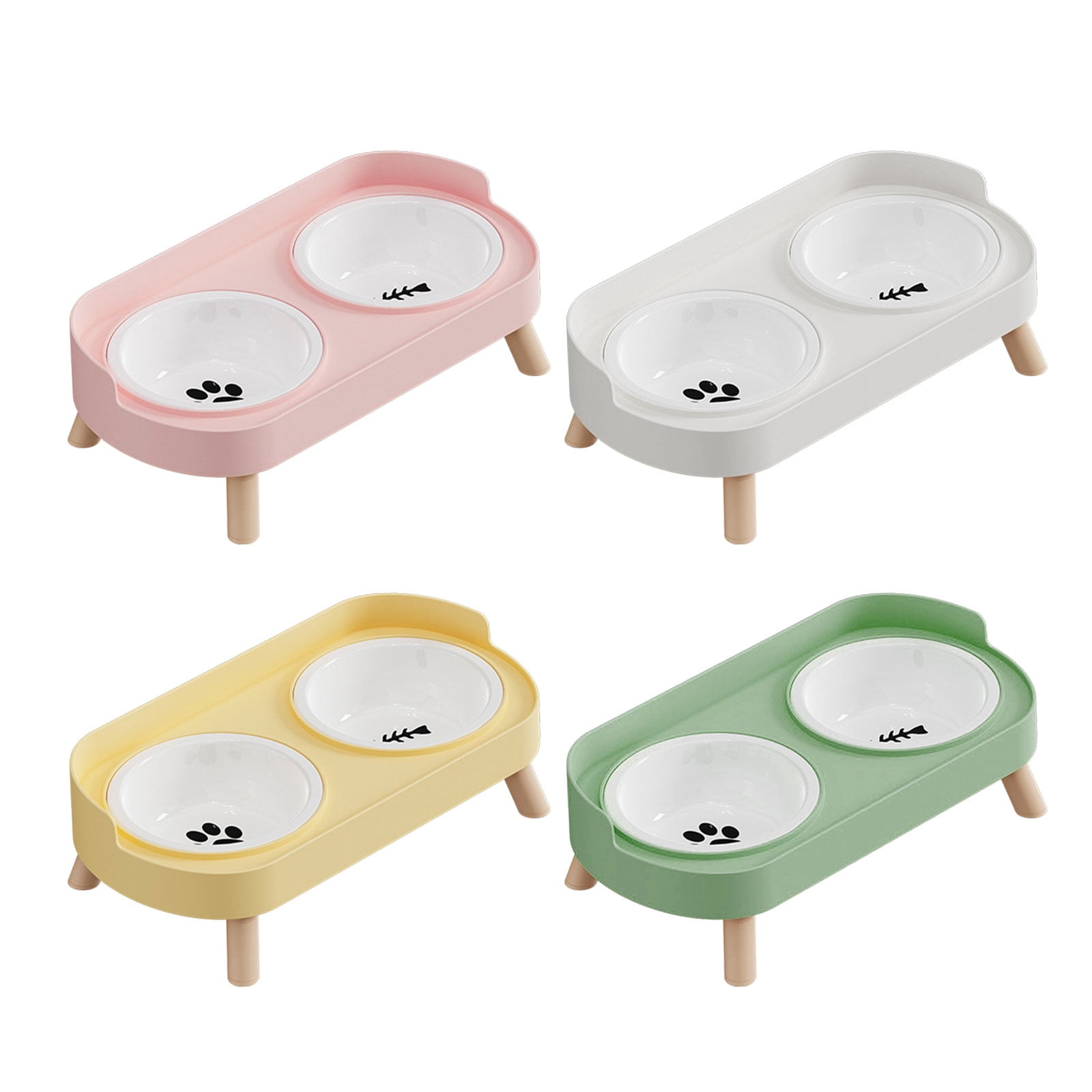 Ceramic Double Bowl Pet Feeders with Easy to Clean Elevated Design Dog Cats Dishes Feeding Dishwear For Dog Cats
